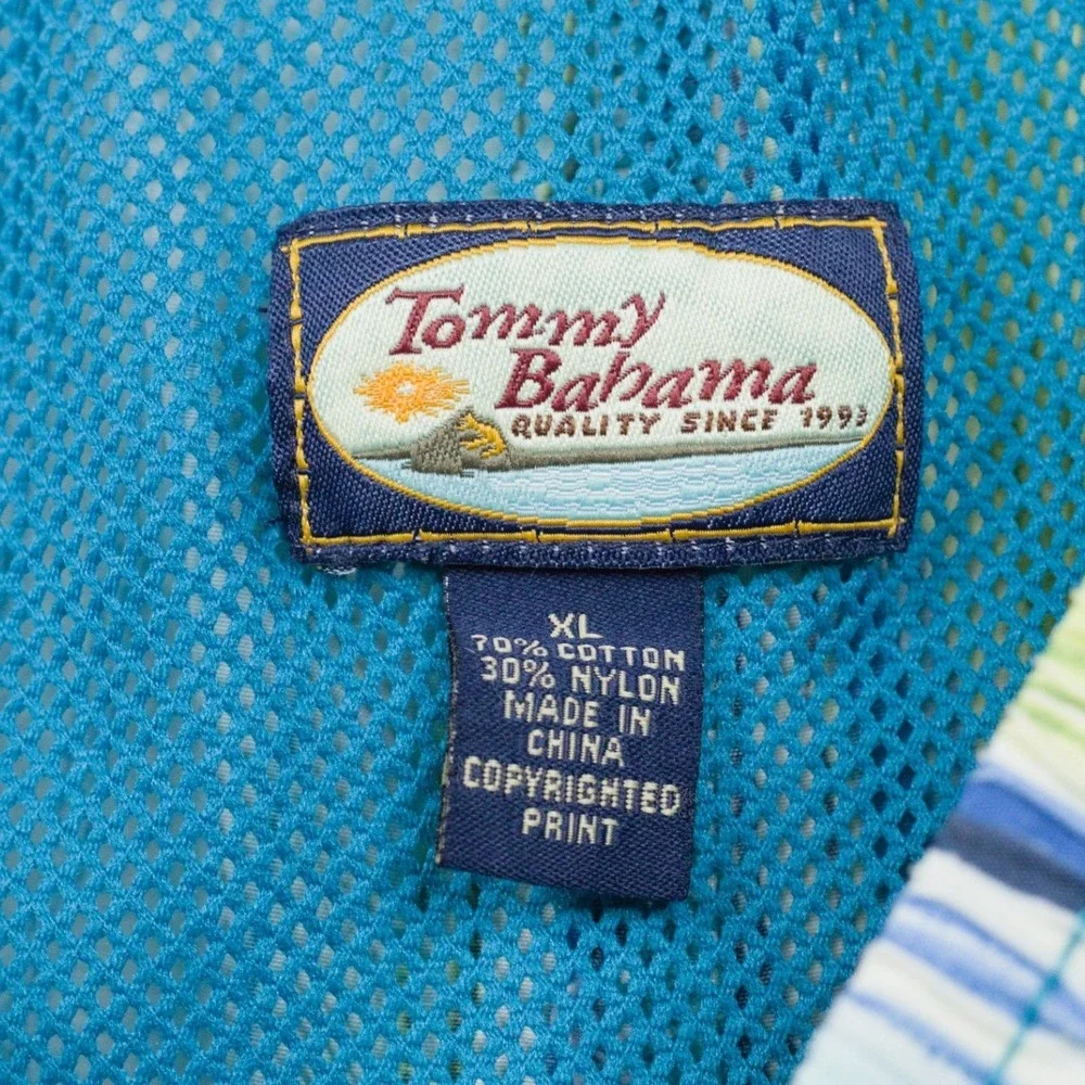 TOMMY BAHAMA Striped Mesh Lined Swim Trunks Cargo Pocket Blue‎ Green Sz XL